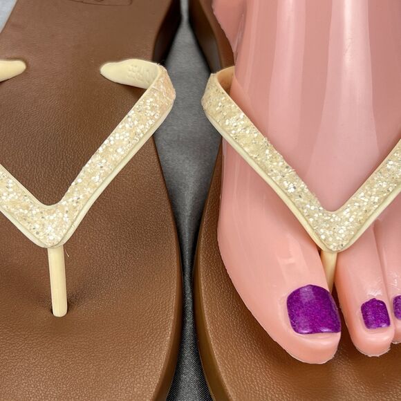 Reef Stargazer‎ Thong Sandals Women's 8.5 Yellow Sparkle Flip Flops Summer Beach - Picture 7 of 15